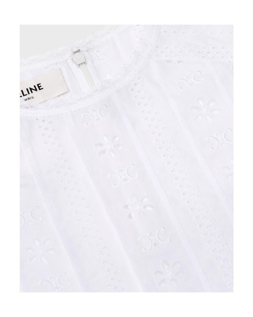 Céline White Embroidered Cotton Muslin Blouse