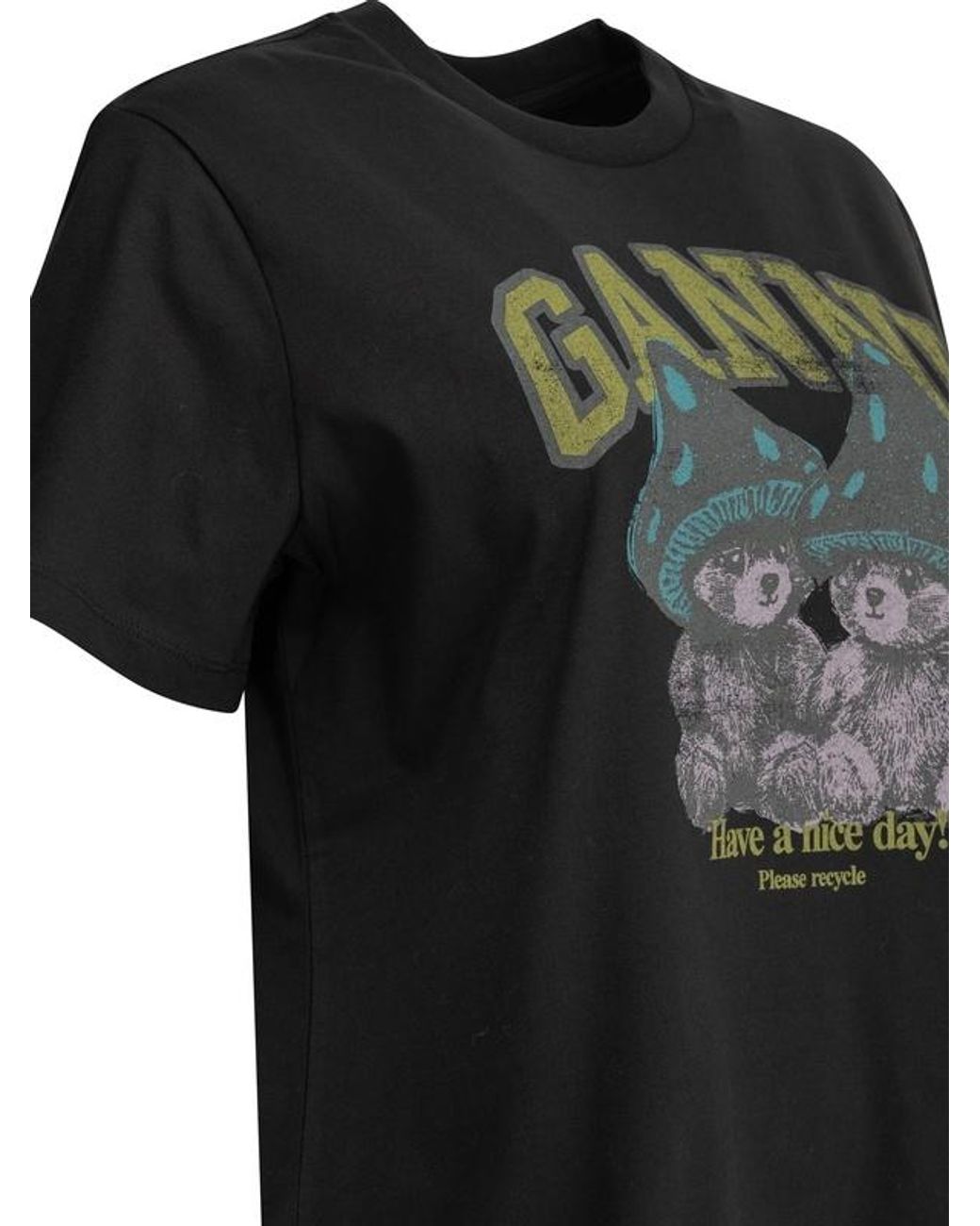 Ganni Black Teddy Mushrooms Graphic T-Shirt