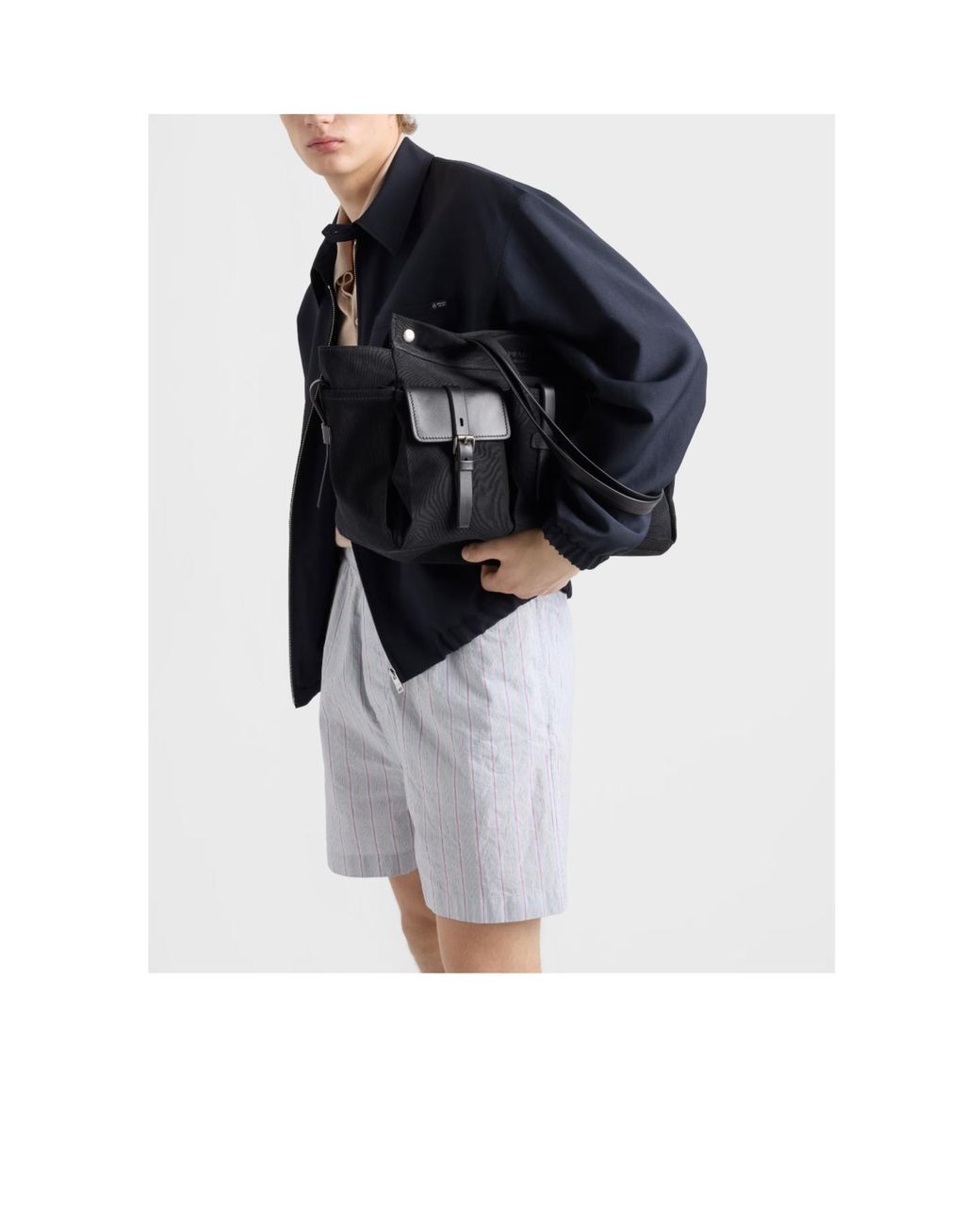 Prada Black Route Canvas And Leather Tote Bag for men