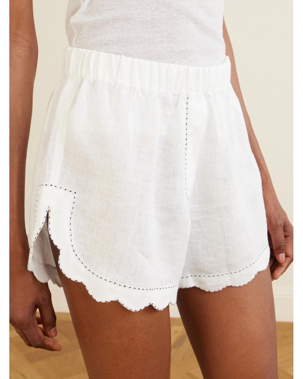 Vita Kin White Gatsby Scalloped Broderie Anglaise-Trimmed Linen Shorts