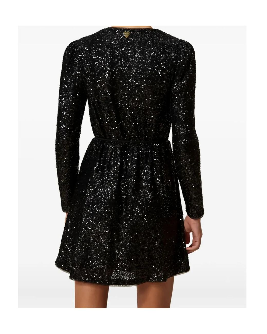 Twinset Black Sequin Puff-Sleeve Mini Dress