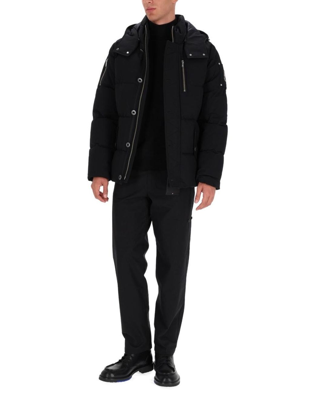 Moose Knuckles Black Zip Detailed Hooded Coat for men