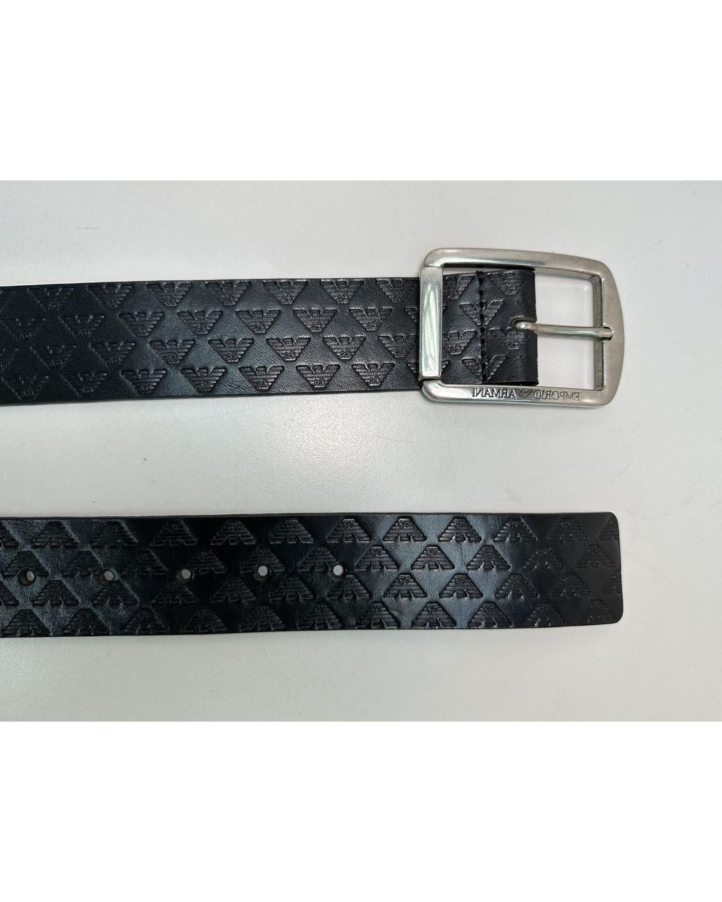 Emporio Armani Black Embossed Logo Belt for men