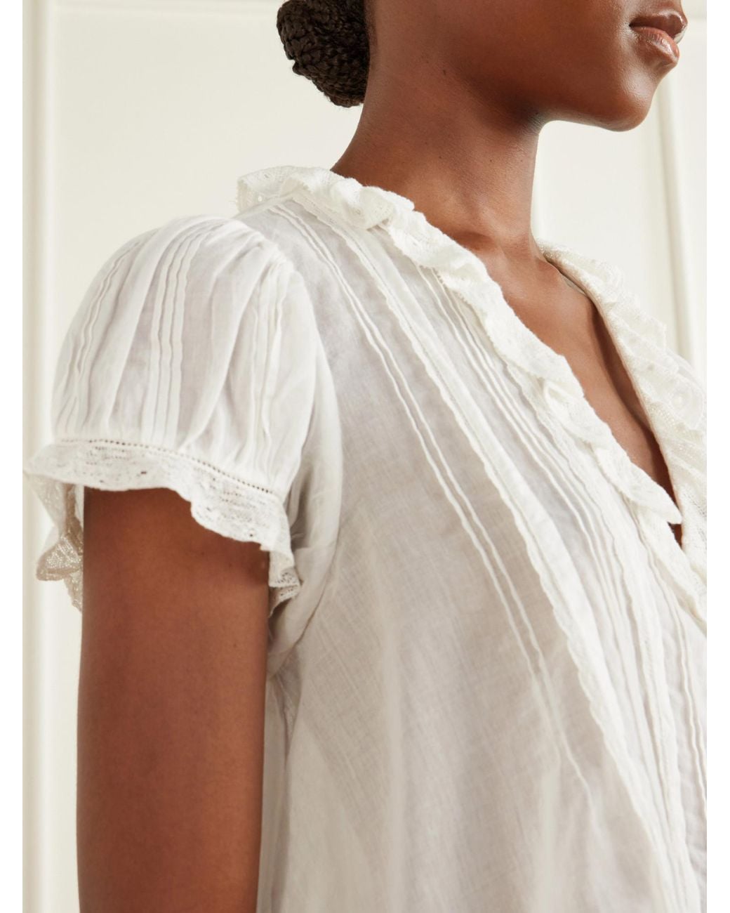 Doen White Lace-Trimmed Organic Cotton Blouse