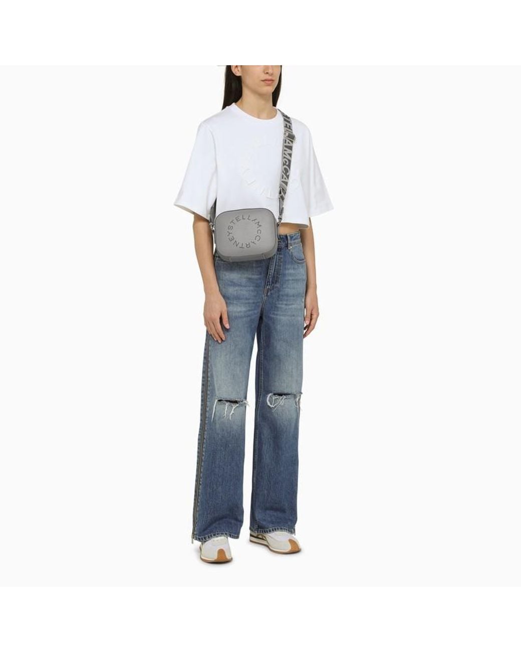Stella McCartney Gray Logo Perforated Strapped Crossbody Bag