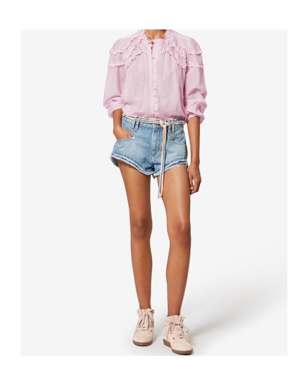 Isabel Marant Pink Isabel Marant Étoile Christa Ruffled Buttoned Blouse