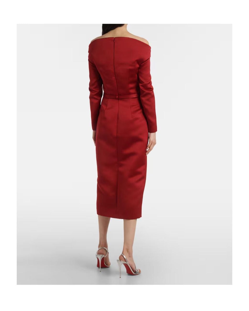 Safiyaa Red Asuman Off-Shoulder Midi Dress