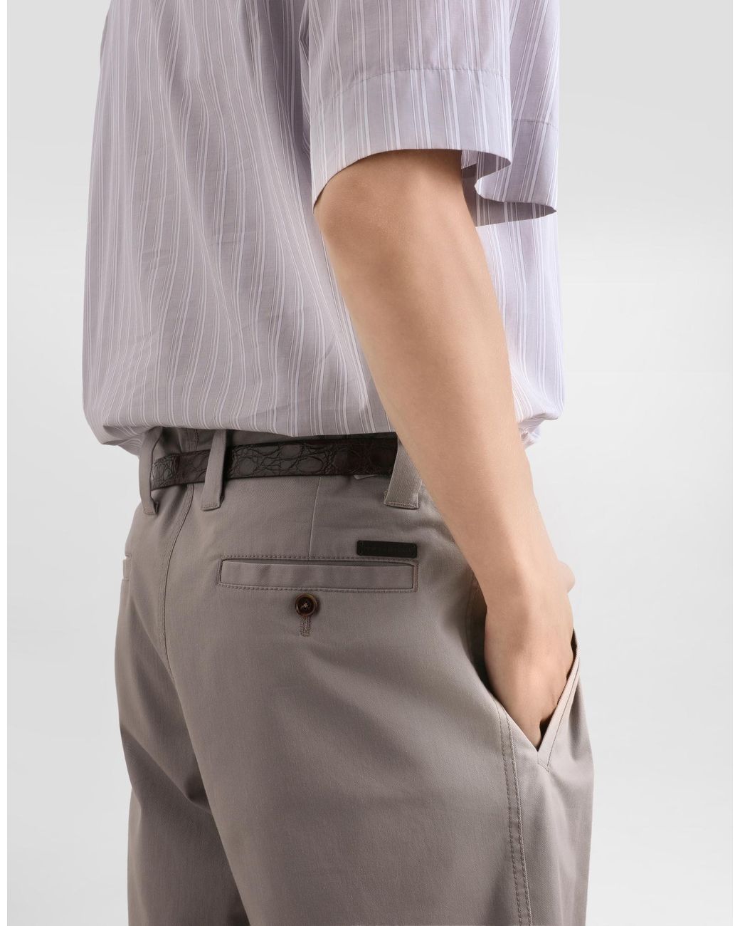 Dolce & Gabbana Gray Cuffed Topstitched Chino Shorts for men