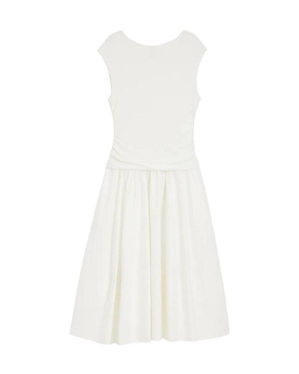 Boss White Ruched-Detail Midi Dress