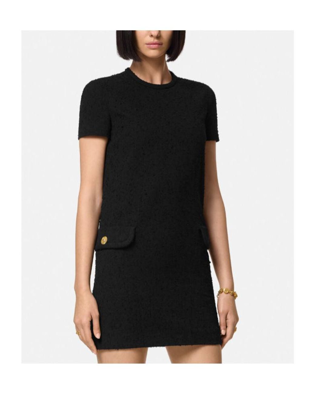 Versace Black Tweed Shift Minidress
