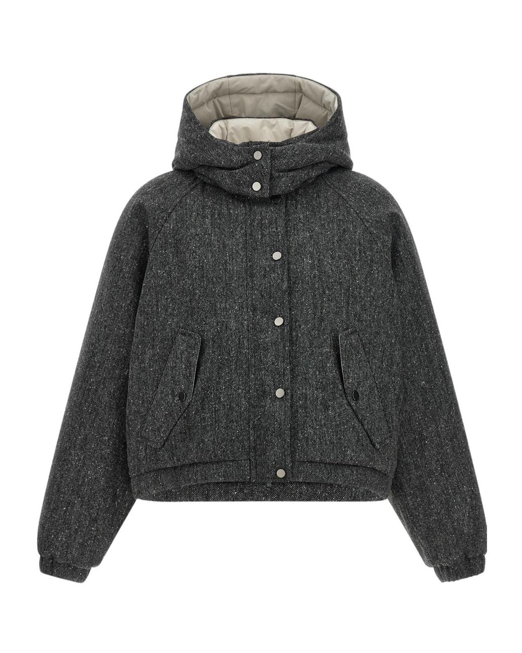 Brunello Cucinelli Gray Donegal Tweed Hooded Jacket