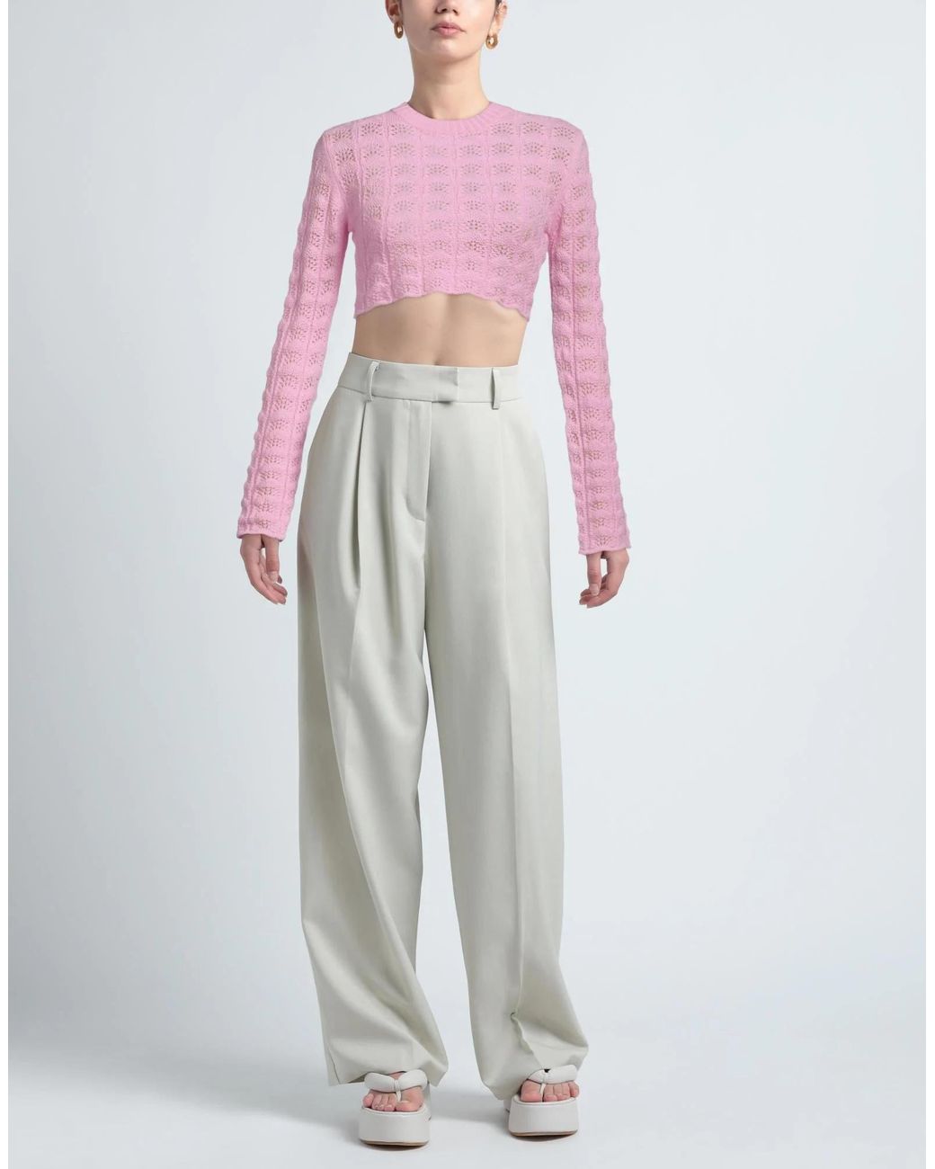 Sportmax Pink Solid-Color Lightweight Long-Sleeve Knit Sweater