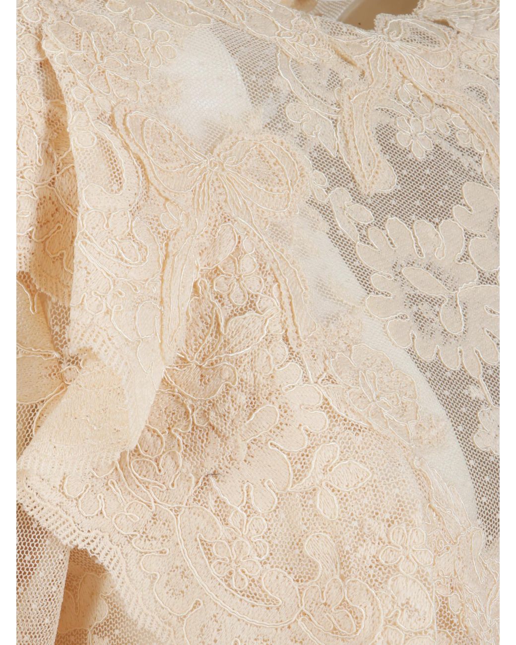 Zimmermann Natural Flared Sleeve Ruffled Lace Shirt