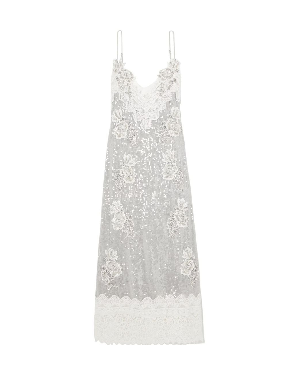 Erdem White Lace-Trimmed Sequined Dress