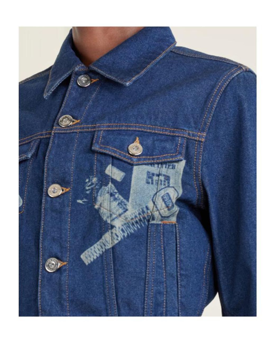 Jean Paul Gaultier Blue Cropped Printed Denim Jacket