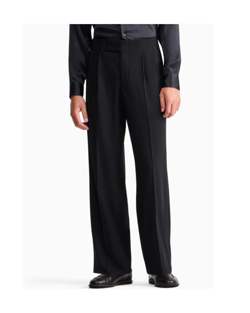 Giorgio Armani Black Pleated Wide-Leg Trousers for men