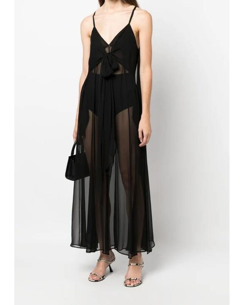 Filippa K Black Semi-Sheer Silk Slip Dress