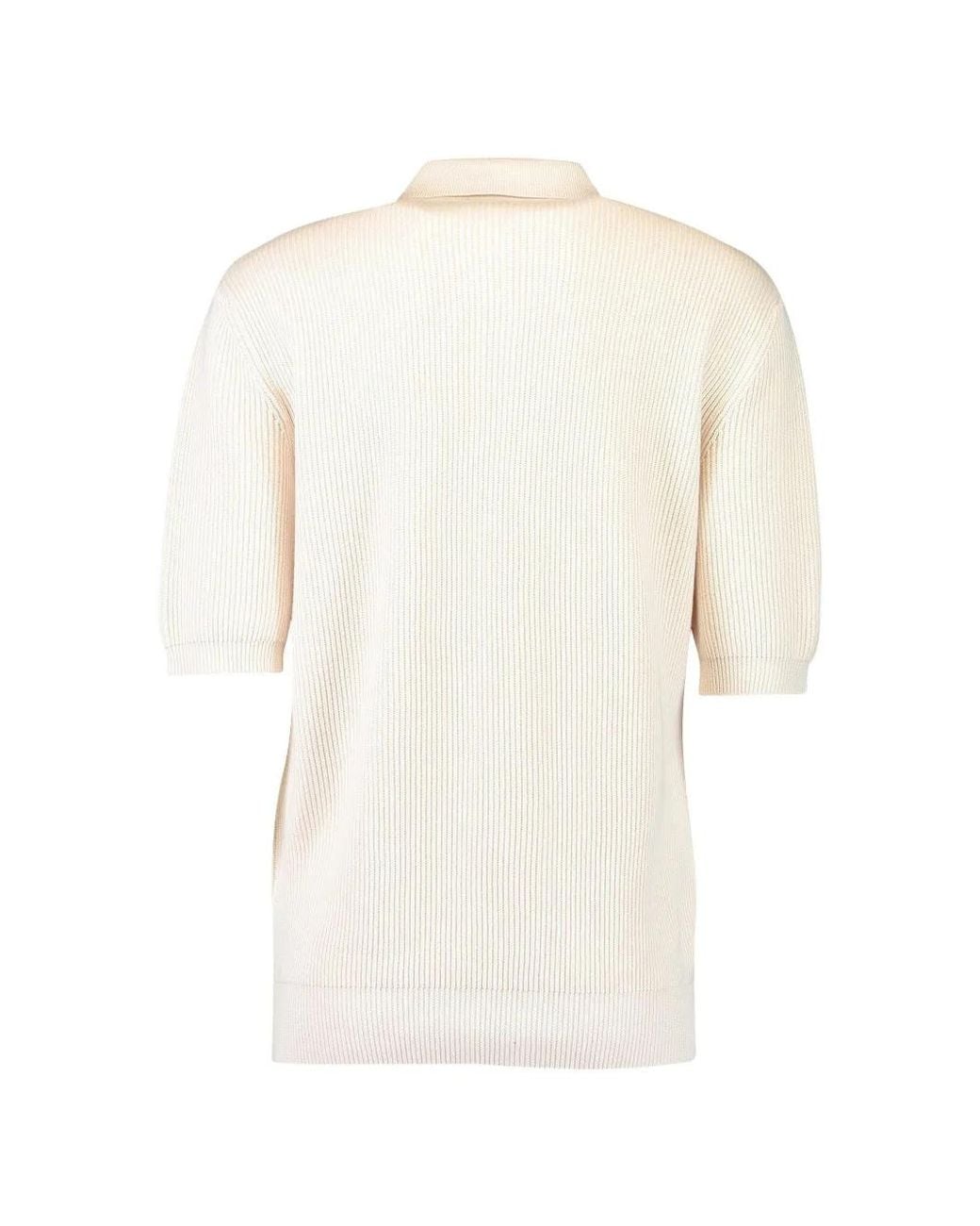 Eleventy White Zipper Short-Sleeved Knit Sweater for men