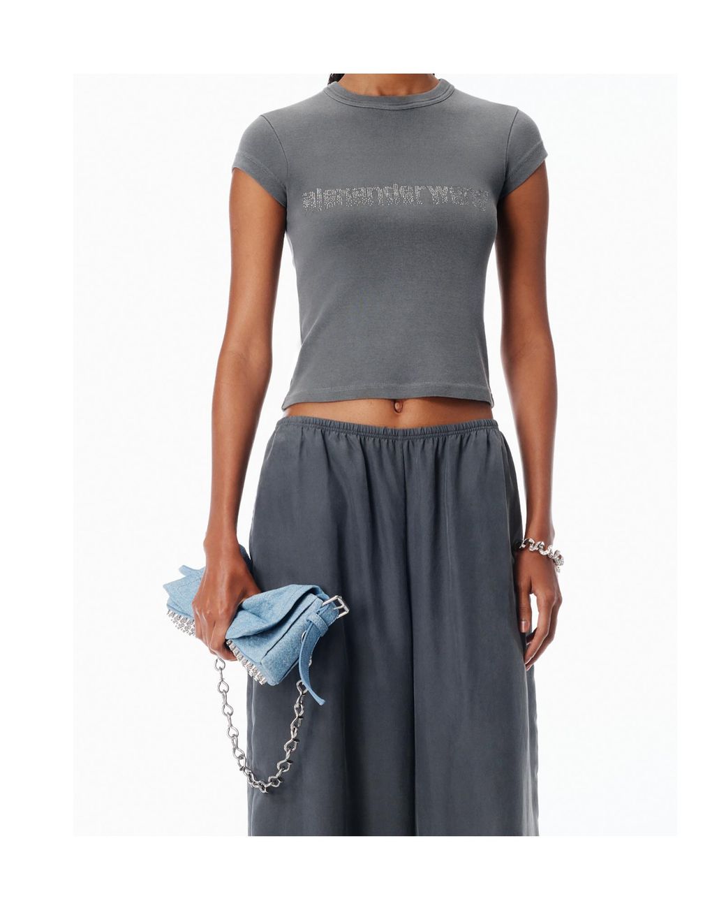 Alexander Wang Gray Logo-Embellished Crewneck T-Shirt