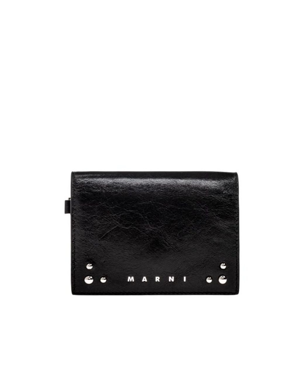 Marni Black Leather Wallet With Logo