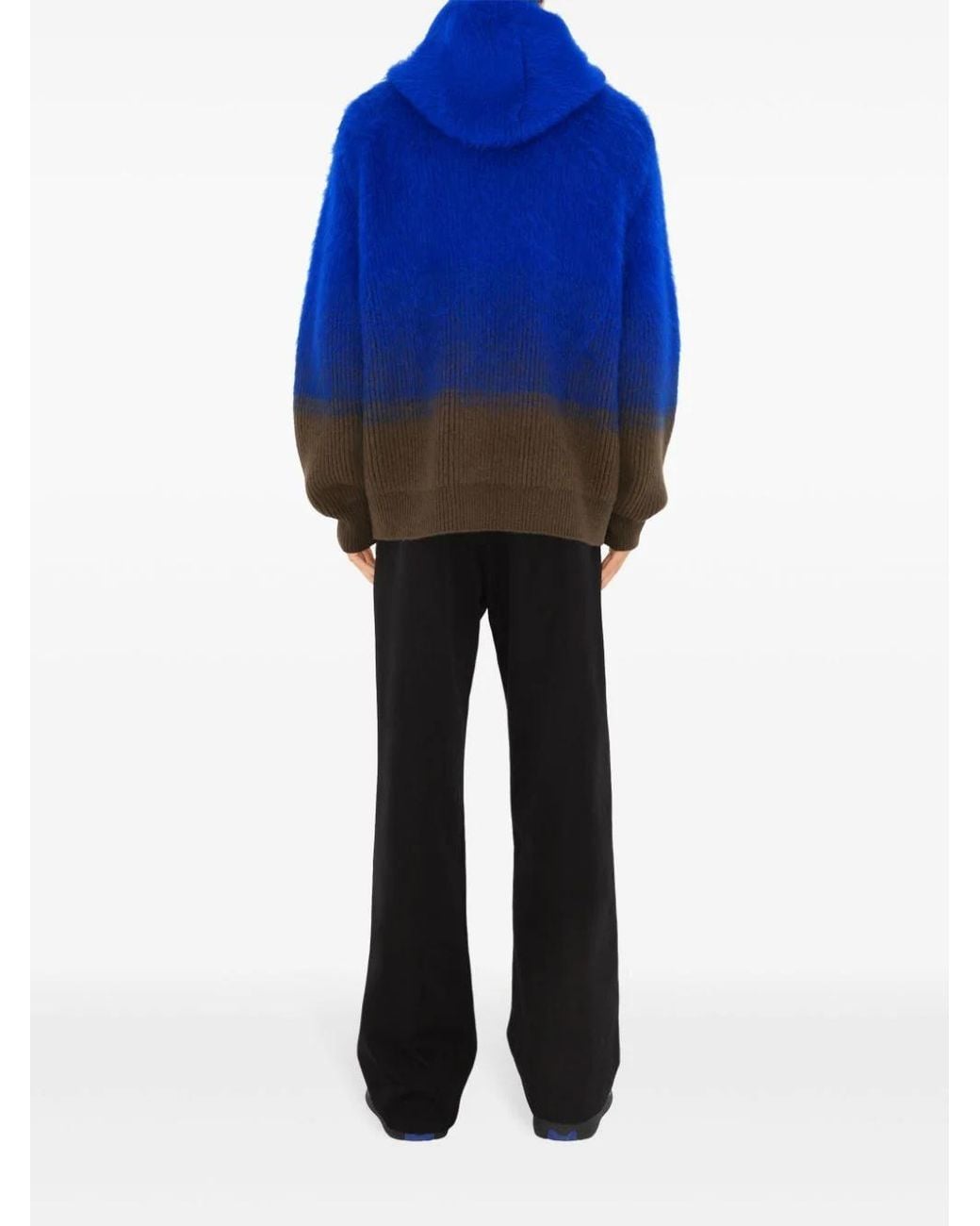Burberry Blue Two-Toned Logo Intarsia-Knit Hooded Jumper for men