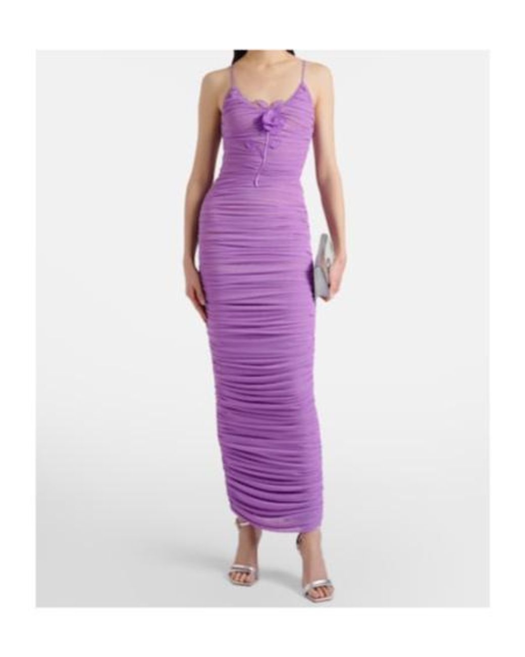David Koma Purple Floral-Appliqué Ruched Cocktail Dress