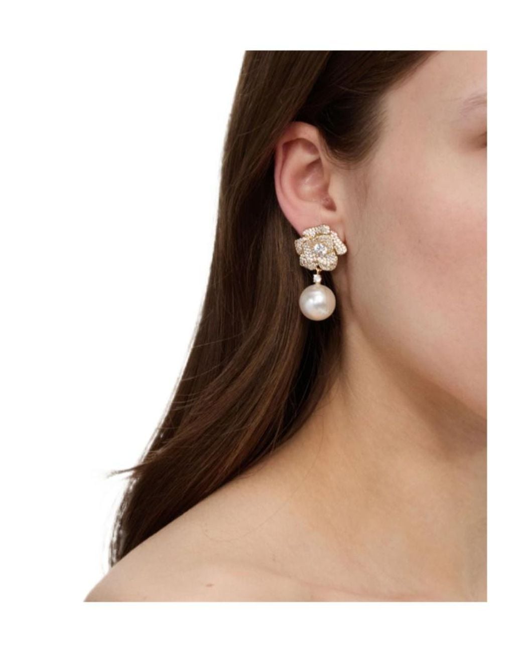 Self-Portrait Brown Floral Crystal Pearl Earrings