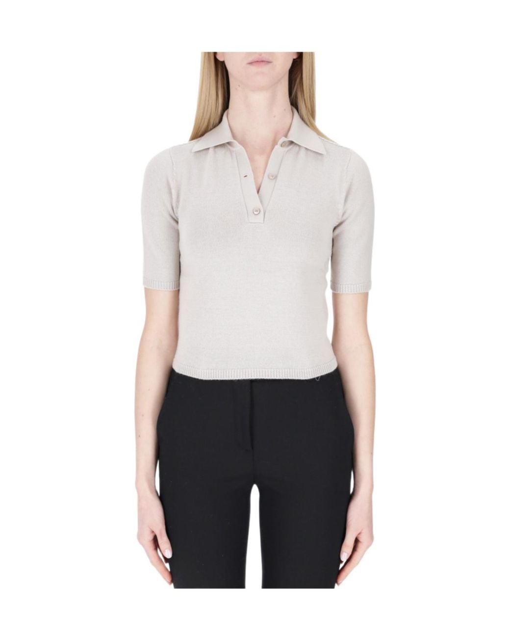 Max Mara White Short-Sleeved Wool Polo Shirt