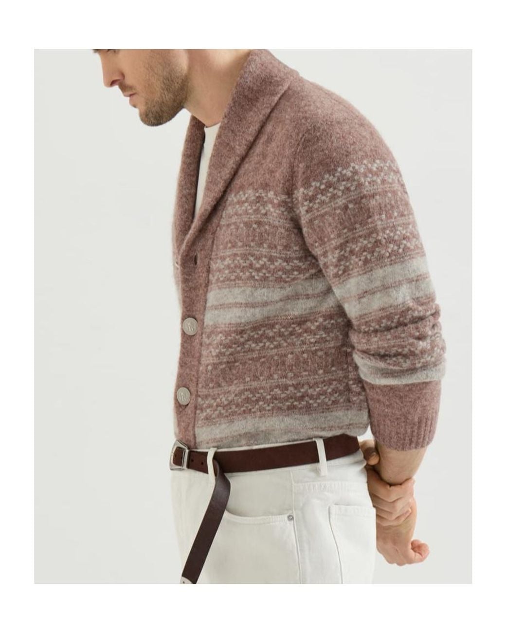 Brunello Cucinelli Brown Shawl Collared Knitted Cardigan for men