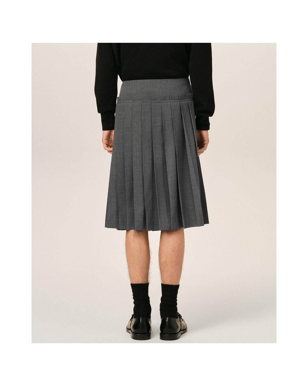 AMI Gray Mid-Length Pleated Wool Skirt for men