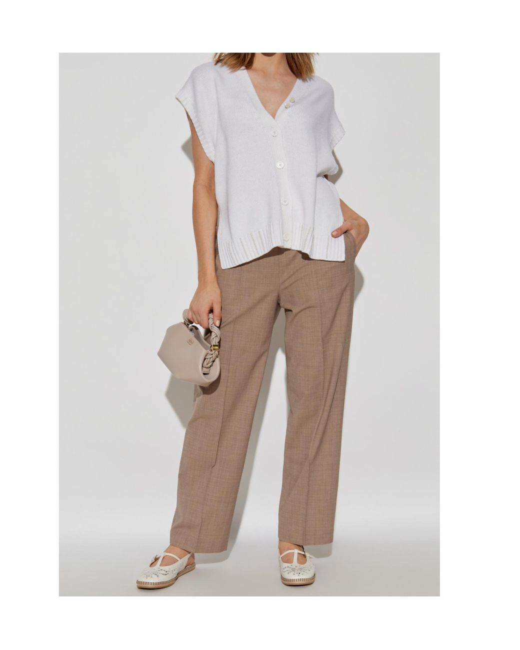 Fabiana Filippi White V-Neck Knitted Cardigan