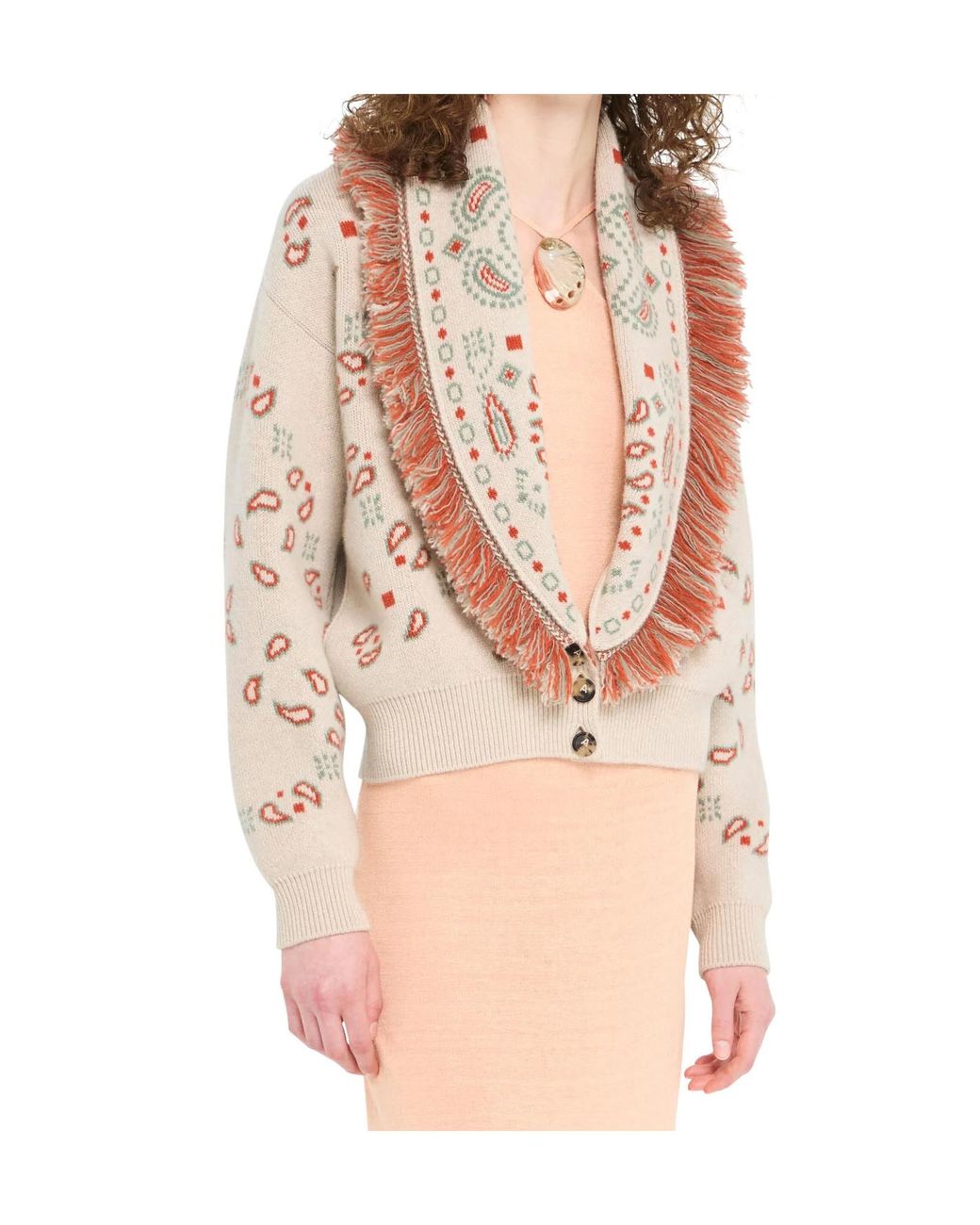 Alanui Natural Bandana Jacquard Cardi-Bomber Style Cardigan