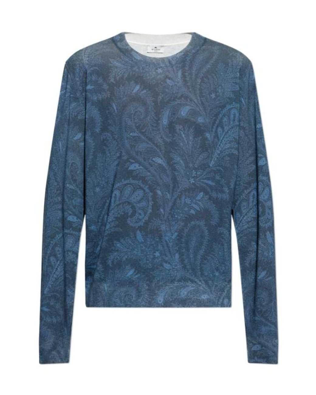 Etro Blue Patterned Crewneck Knitted Jumper for men