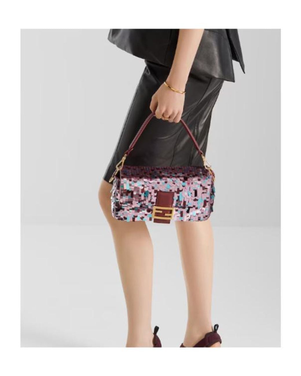 Fendi White Sequin-Embellished Ff Fastened Shoulder Bag
