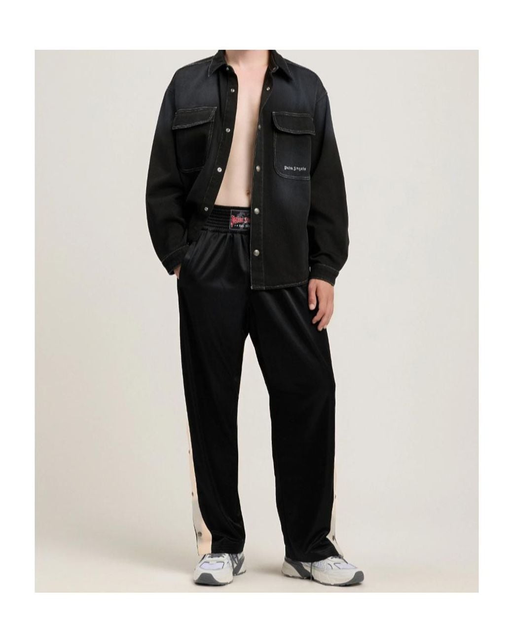 Palm Angels Black Classic Logo Loose Denim Shirt for men