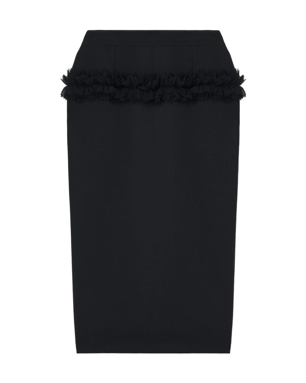 McQueen Black Wool Ruffle Midi Pencil Skirt