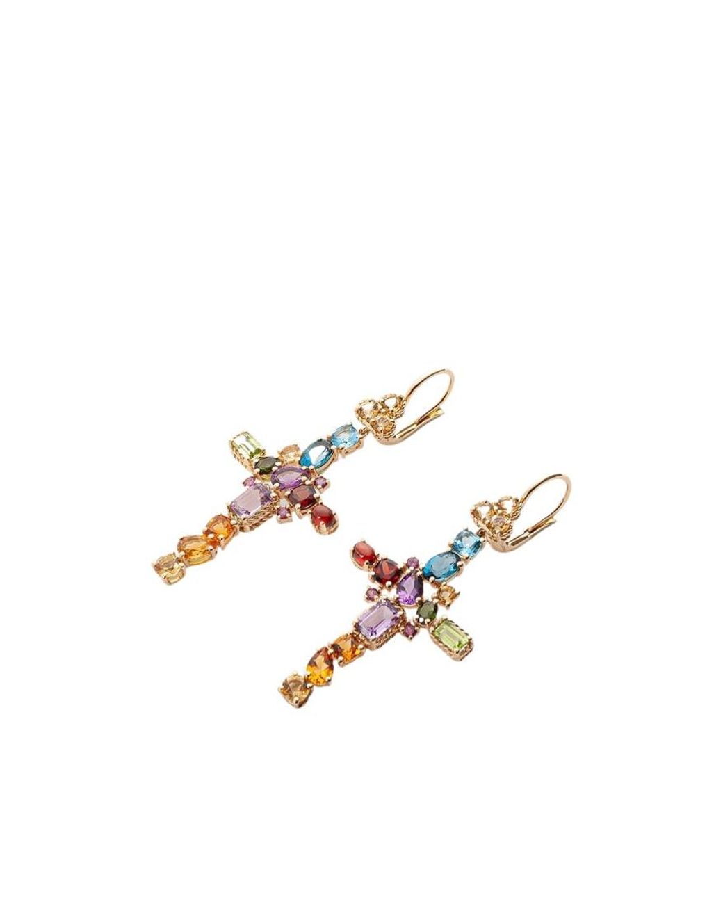 Dolce & Gabbana White 18Kt Gemstone Cross Earrings