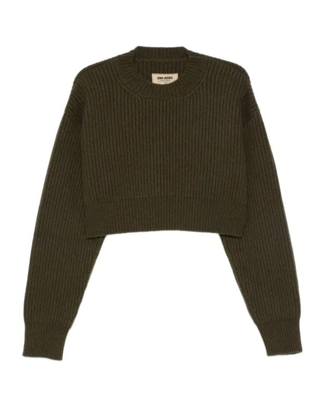 Uma Wang Green Ribbed Cropped Knit Sweater