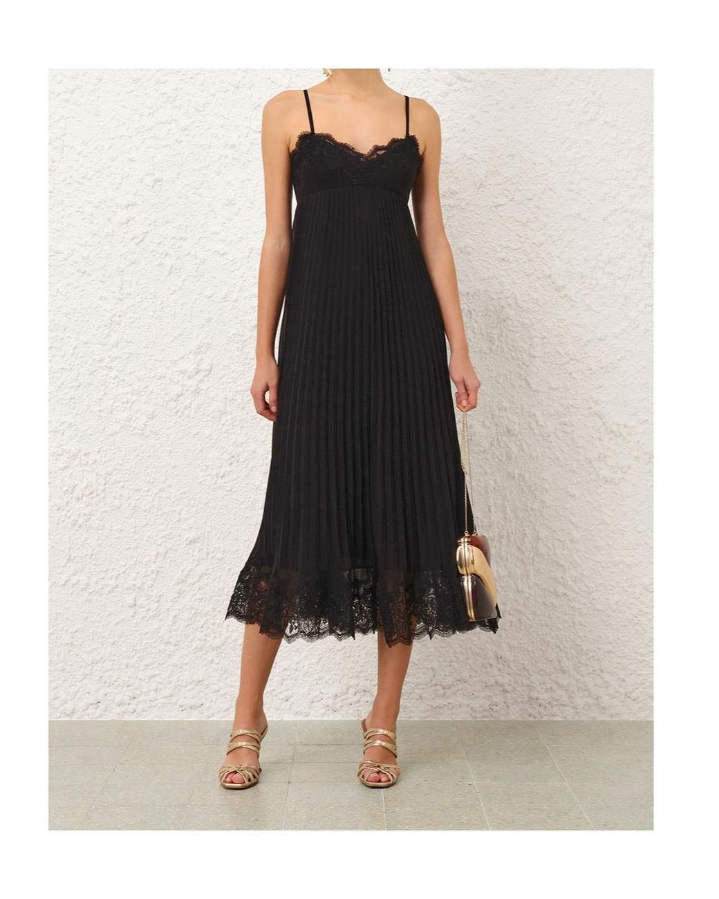 Zimmermann Black Pleated Slip Dress