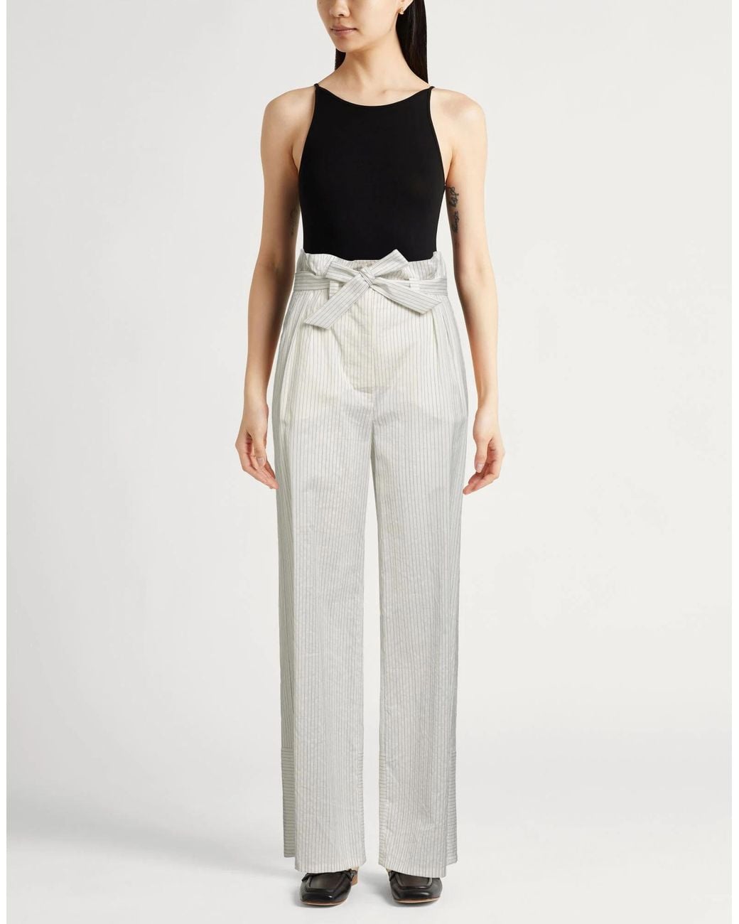 Max Mara White High-Waisted Striped Wide-Leg Trousers
