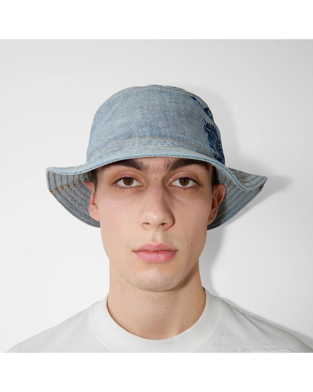 Burberry Blue Logo-Print Denim Bucket Hat for men