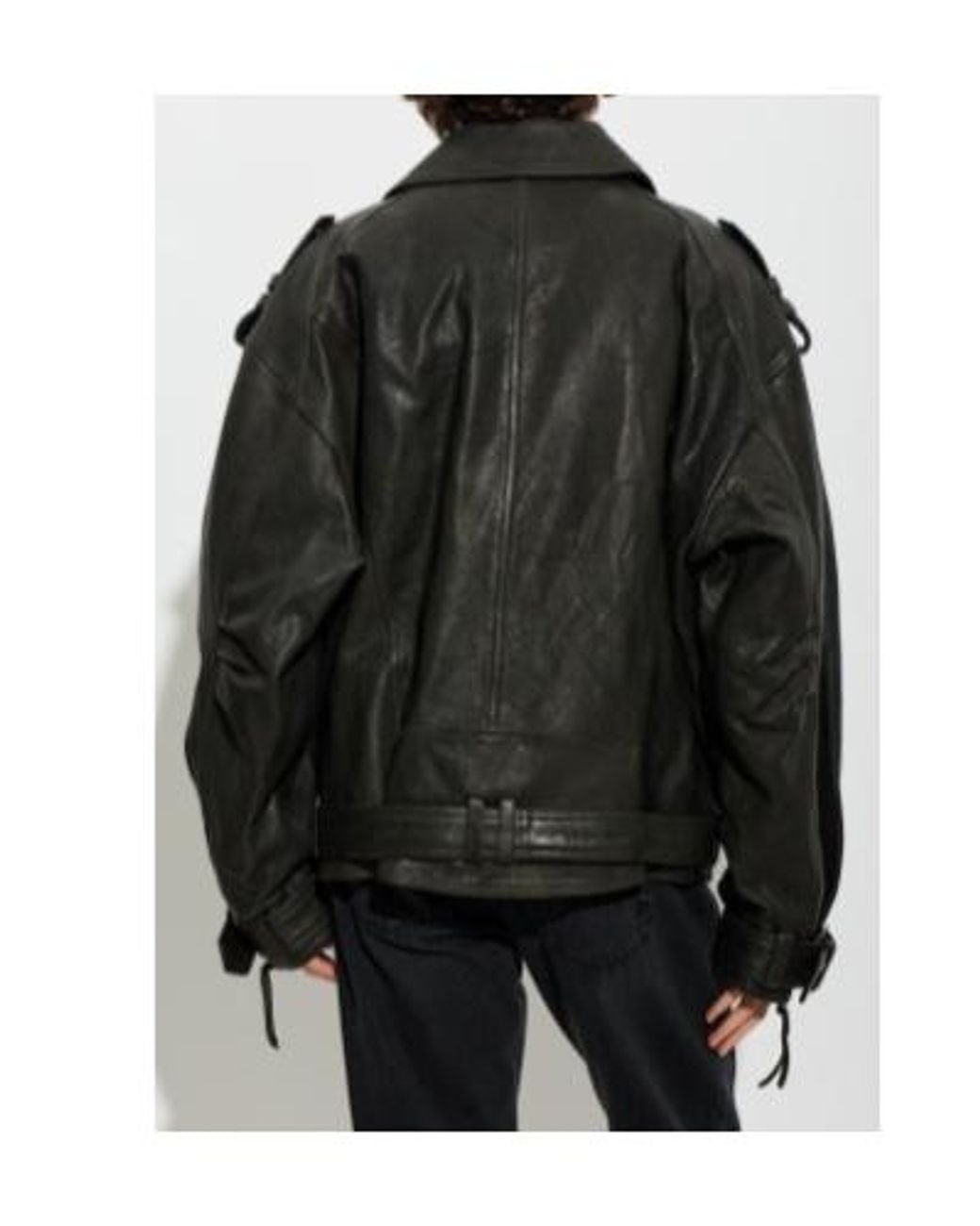 Balmain Black Oversized Biker Leather Jacket for men