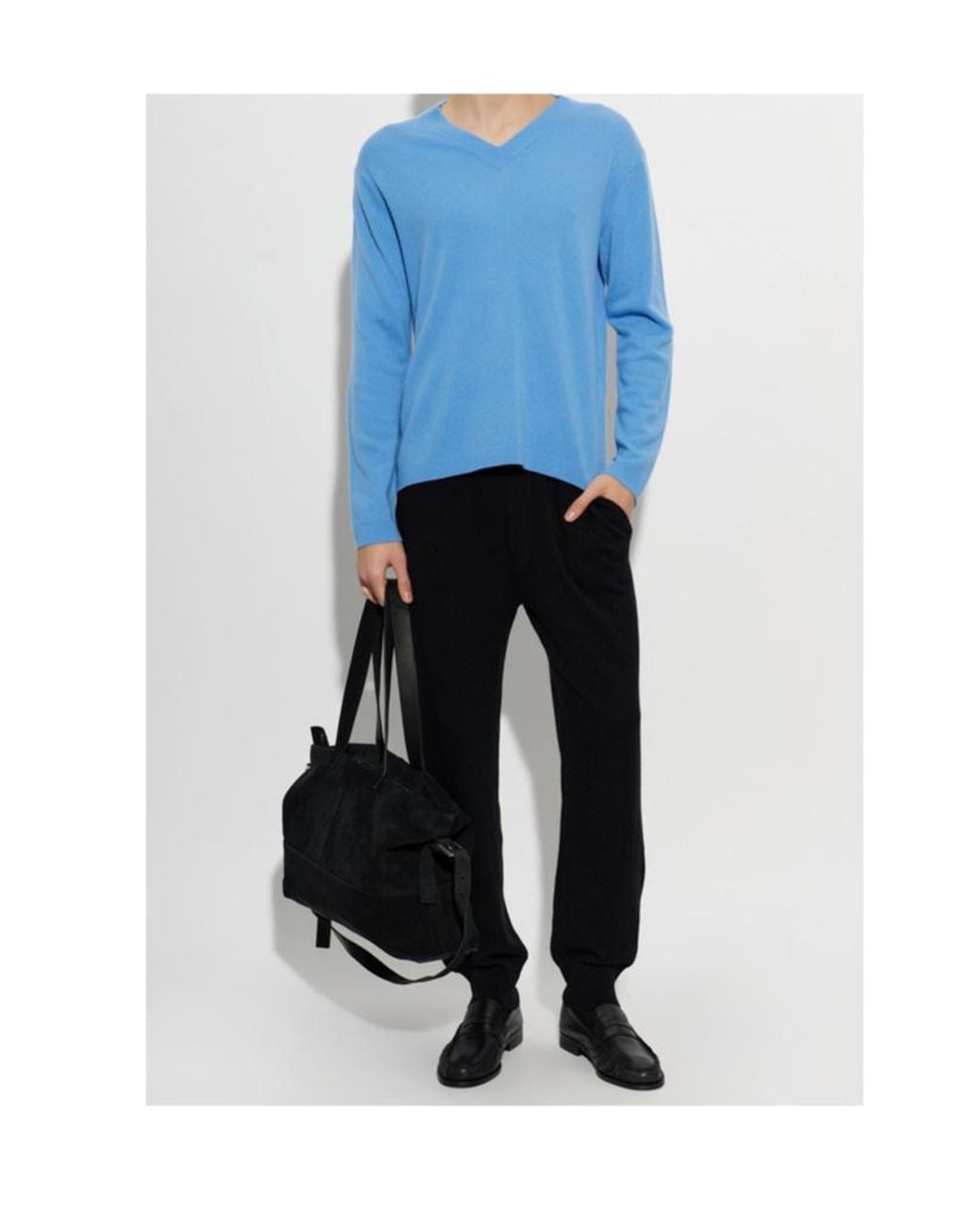 Lisa Yang Blue Clayton V-Neck Knitted Sweater for men