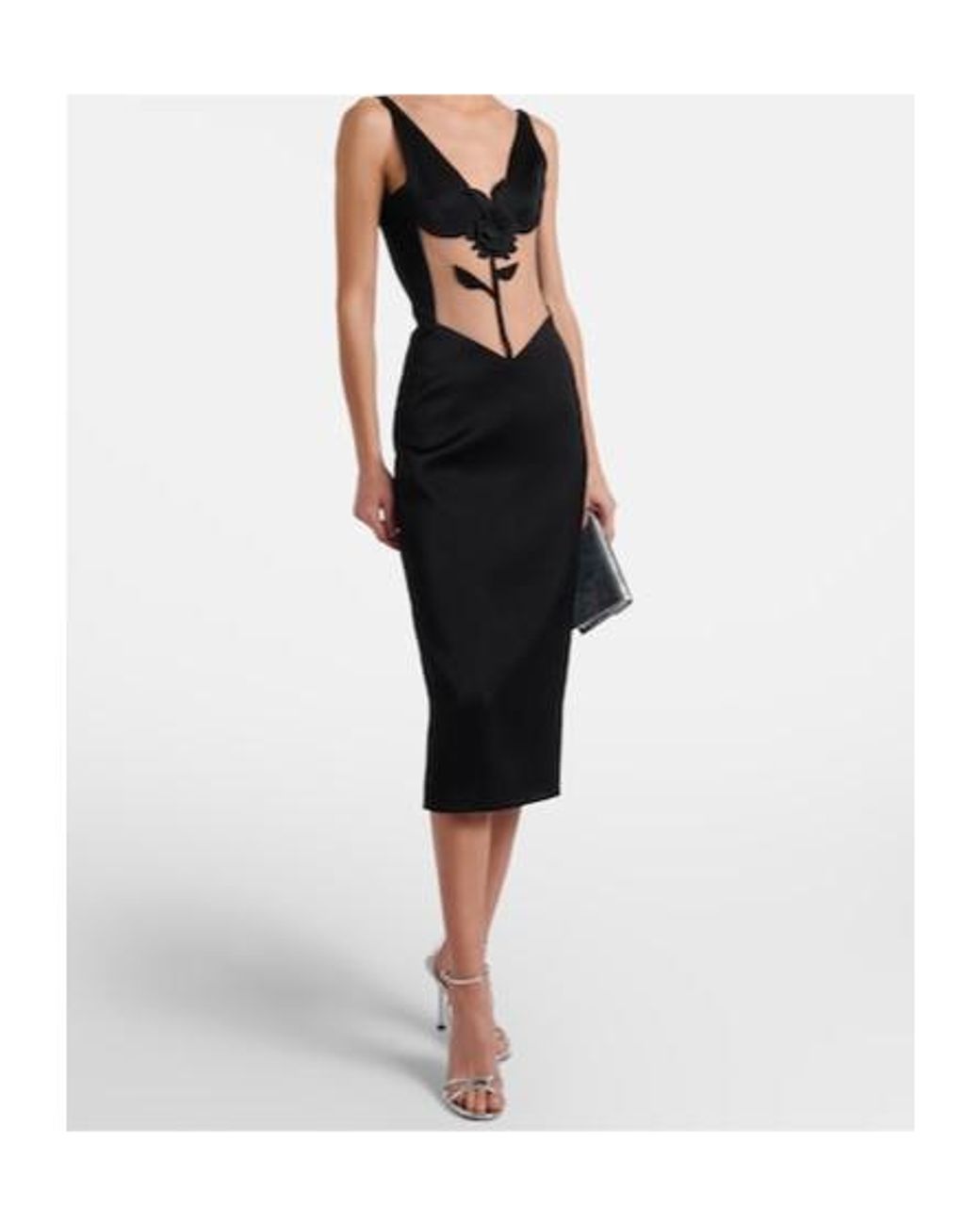 David Koma Black Floral-Appliqué Satin And Taffeta Gown