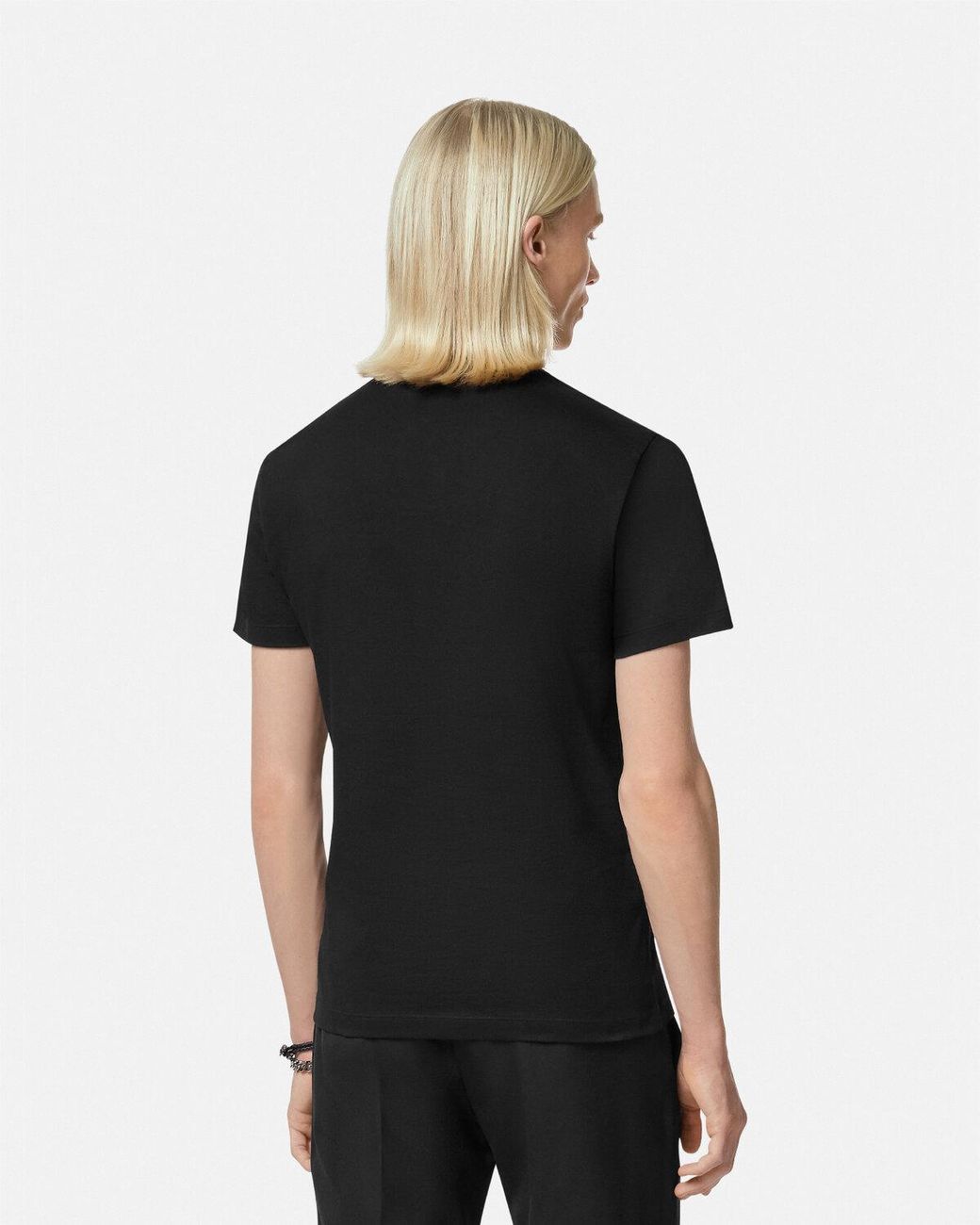 Versace Black Cartouche-Embellished Cotton T-Shirt for men