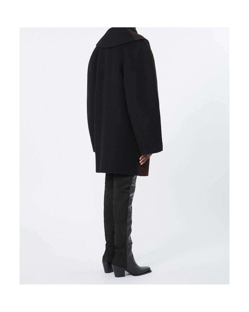 Sportmax Black Shawl-Collar Colour-Block Coat