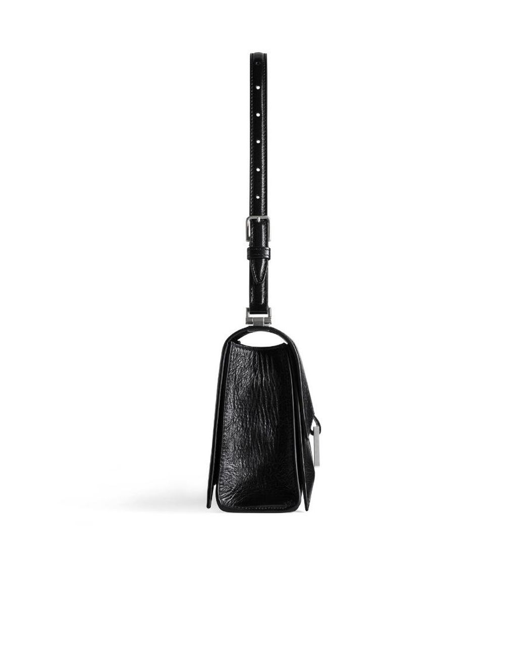 Balenciaga Black Crush Sling Foldover Top Small Shoulder Bag