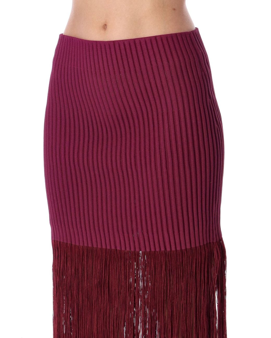 Alaïa Red Alaïa Fringed Knit Skirt