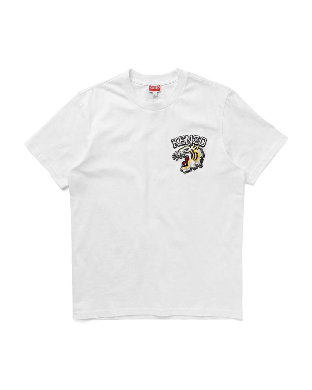 KENZO White Logo Embroidered Crewneck T-Shirt for men