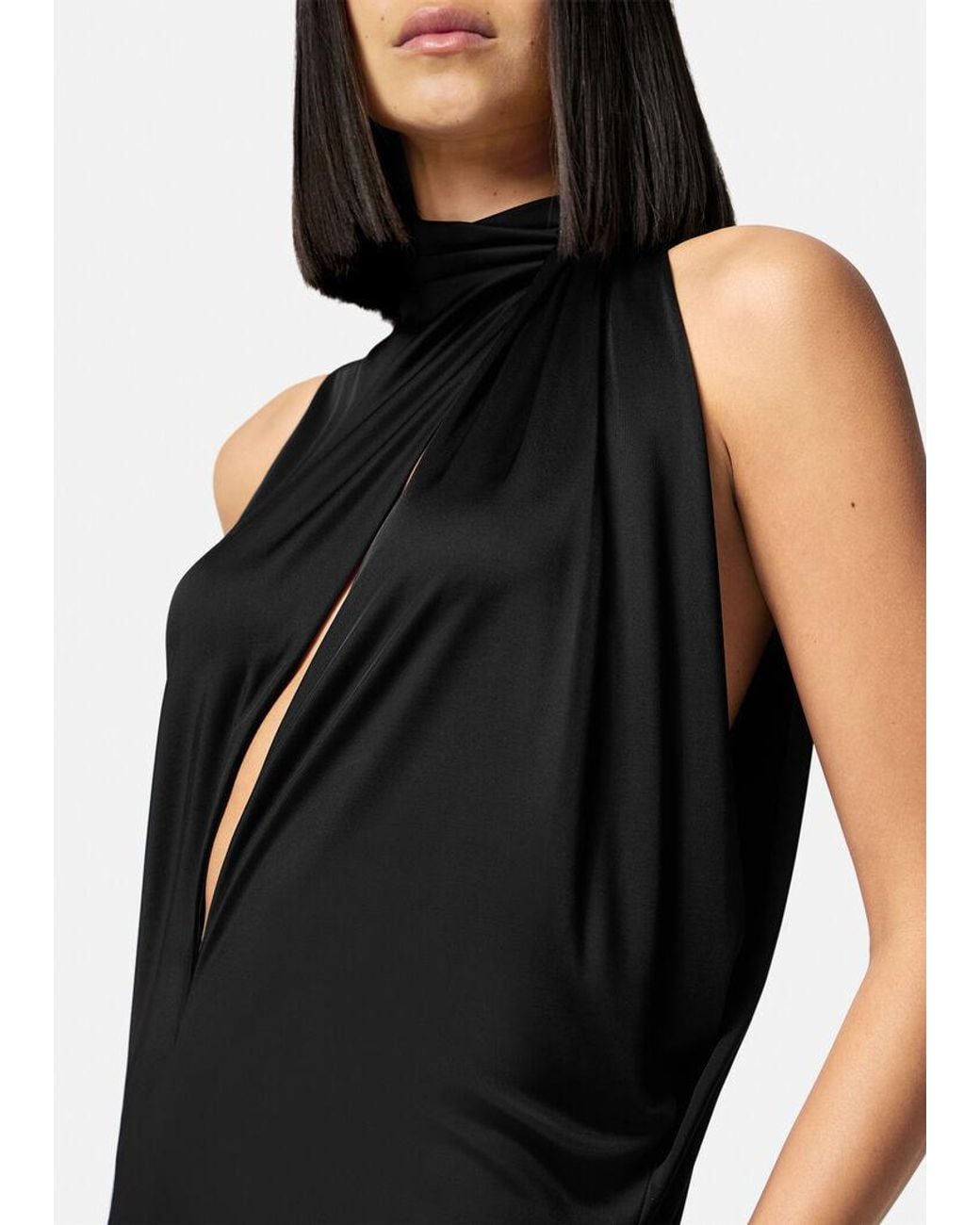 Versace Black Slashed Halterneck Sleeveless Midi Dress